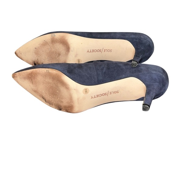 Sole Society dark Navy Suede Ruffle Danla Kitten 2.5” Heel Pumps point toe 11 - Picture 5 of 5